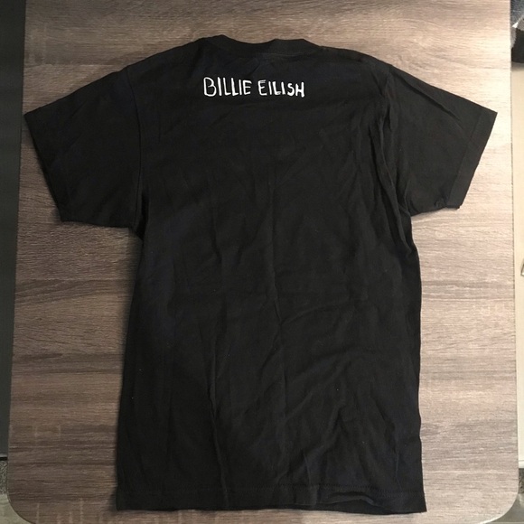 Black Billie Eilish Graphic T-Shirt with White Print - Picture 3 of 5